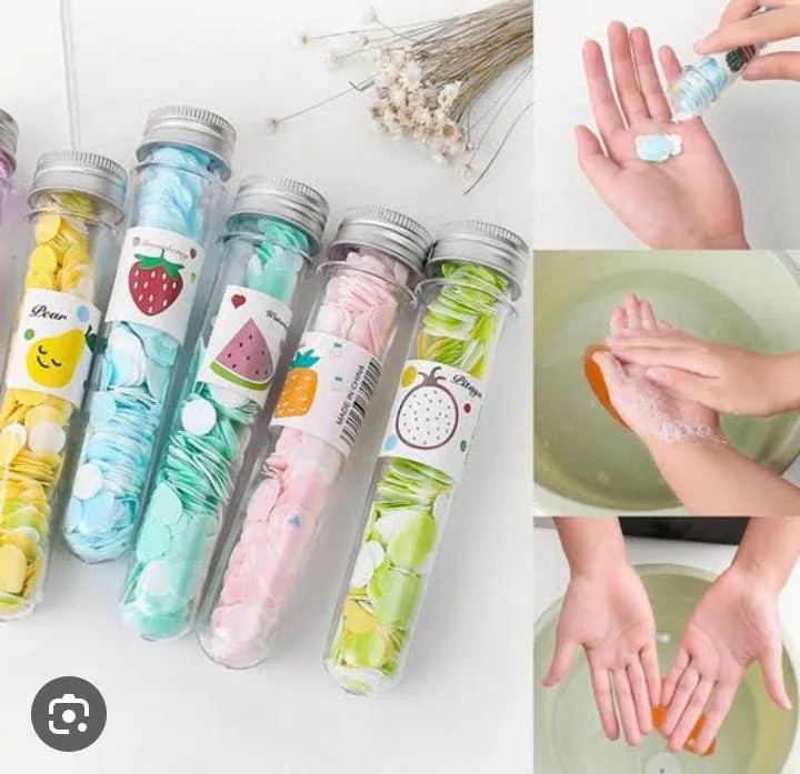 100 PC's tube disposable Paper Soap Disposable Paper Soap With Bottle Multi-color.