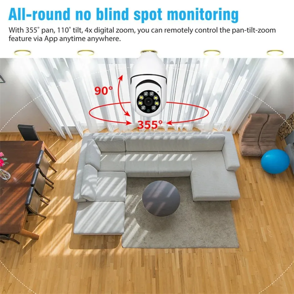 Speed-X Bulb Camera 1080p Wifi 360 Degree Panoramic Night Vision Two-Way Audio Motion Detection