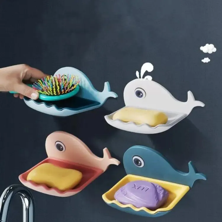Fish-Shaped Double-Layer Adhesive Waterproof Soap Bar Holder Stand Rack For Bathroom, Shower, And Kitchen Walls (Pieces 1)( random color)