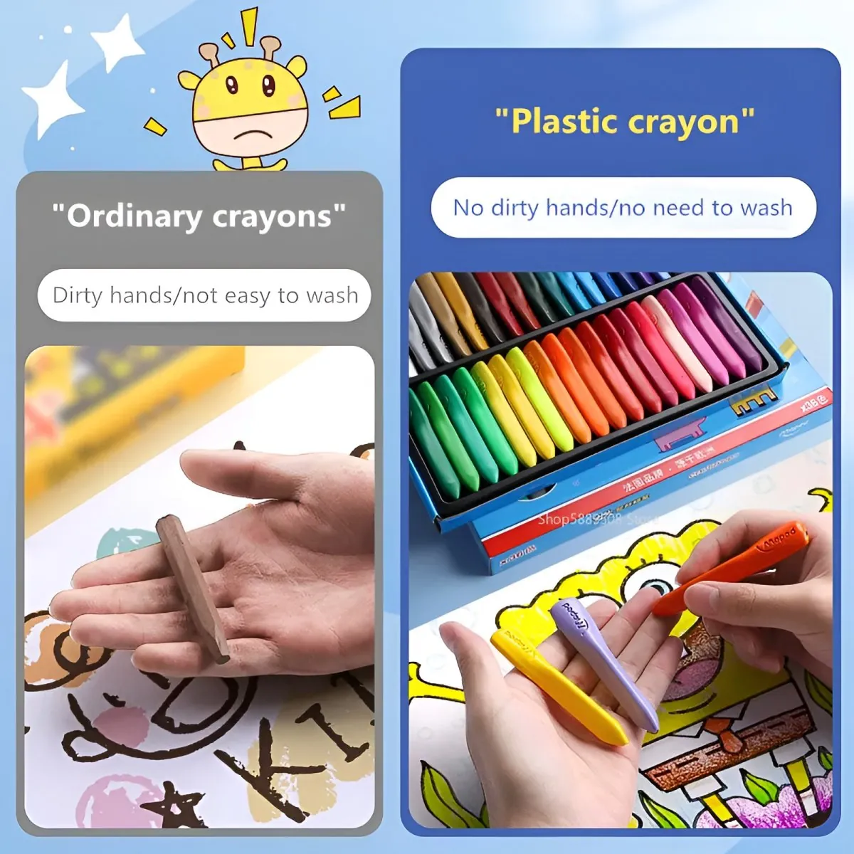 Children Pack of 12 Plastic Crayons, 12 Vibrant Crayons Colors, Caryon Pencils
