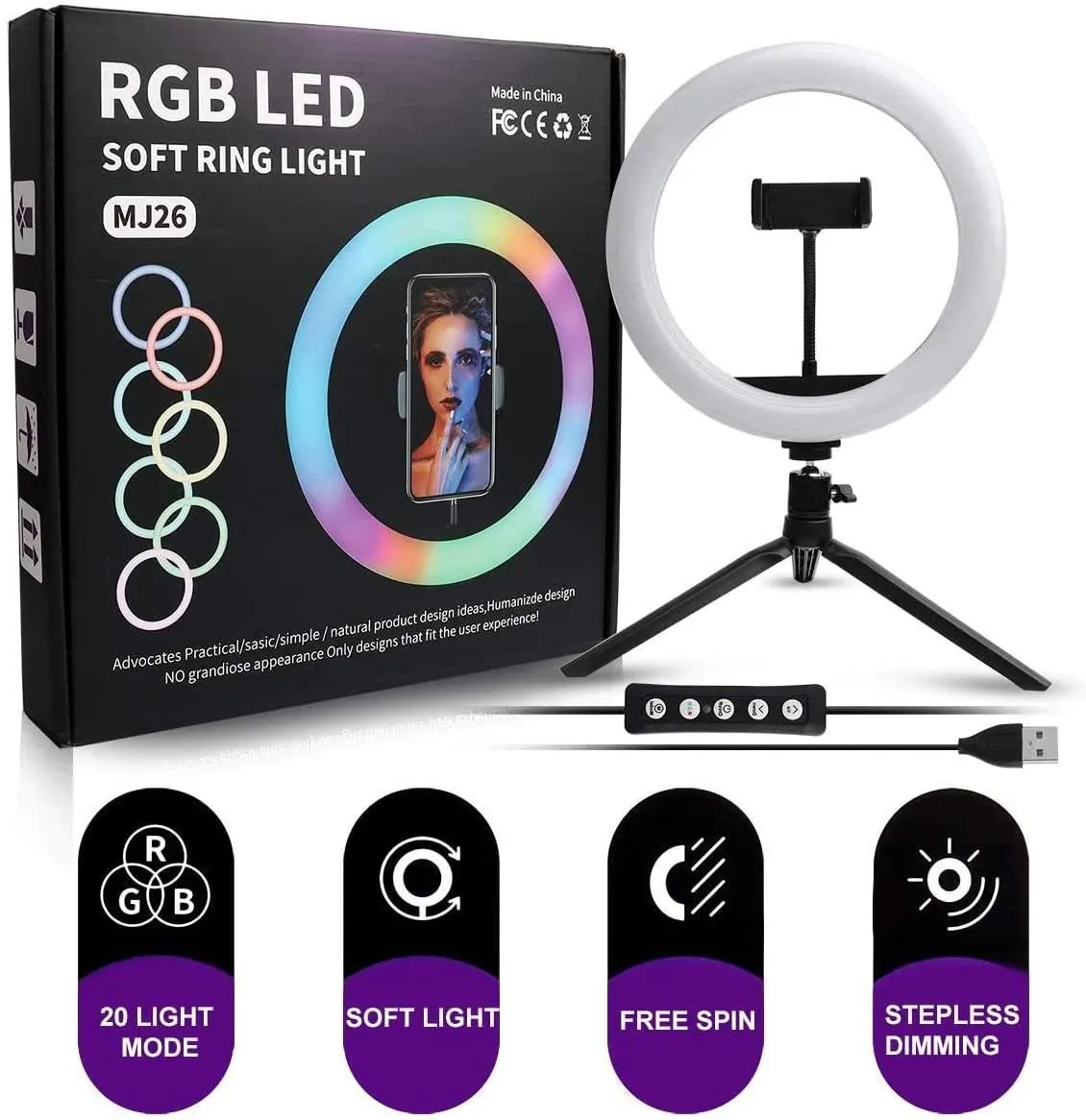 26Cm MJ26 10.2 RGB Led Soft Ring Light | Soft Ring Light with Lighting and Smart Phone Holder