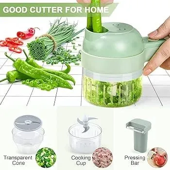 4 in 1 Handheld Electric Vegetable Cutter Wireless Food Processor for Garlic Pepper Chili Onion Celery Ginger Meat with Brush(random color )