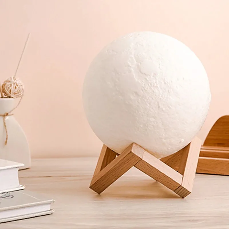 LED Moon Lamp - 3D Printed Lunar Lamp - Battery Powered Colorful - Night Light for Kids - 8 Color (15cm)