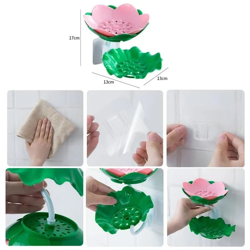 Double Wall Hanging Drain Soap Box Multifunctional Lotus Flower Shaped Soap Holder Bathroom Rack Household Non-slip Storage Hook (Random colors)