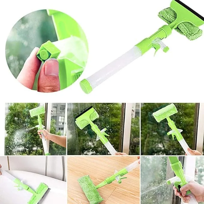 3 in 1 Fiber Wiper Sprayer Wash, Wipe and Soak | Window Squeegee Kit, Cleaning Tool with Detachable Microfiber Cloth Rubber Scraper & Sprayer, Portable Window Cleaner Combo for Car, (Random color)