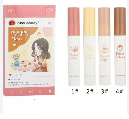 Pack of 4 Kiss Beauty Lipgloss long lasting waterproof Lip