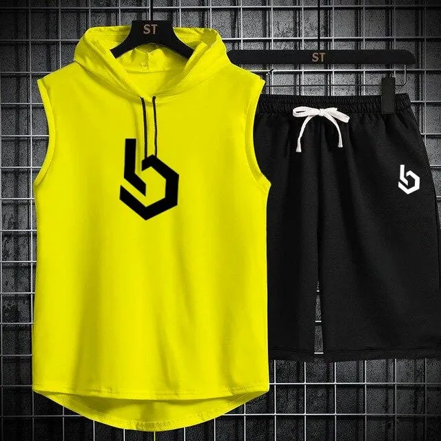 Firangi| Sign gym Summer Sleeveless Hooded Tracksuit For Men's (Tshirt + Shorts )