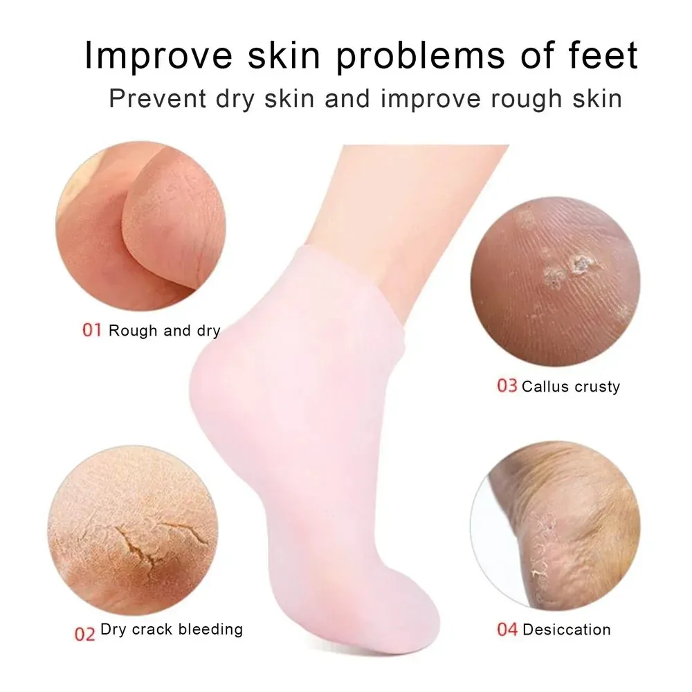 (Combo Pack) Moisturizing Glove and Socks Set, Silicone Gel Spa Socks For Dry Cracked Skin & Silicone Jelly Socks Gel Moisturizing Socks Foot Care Protector