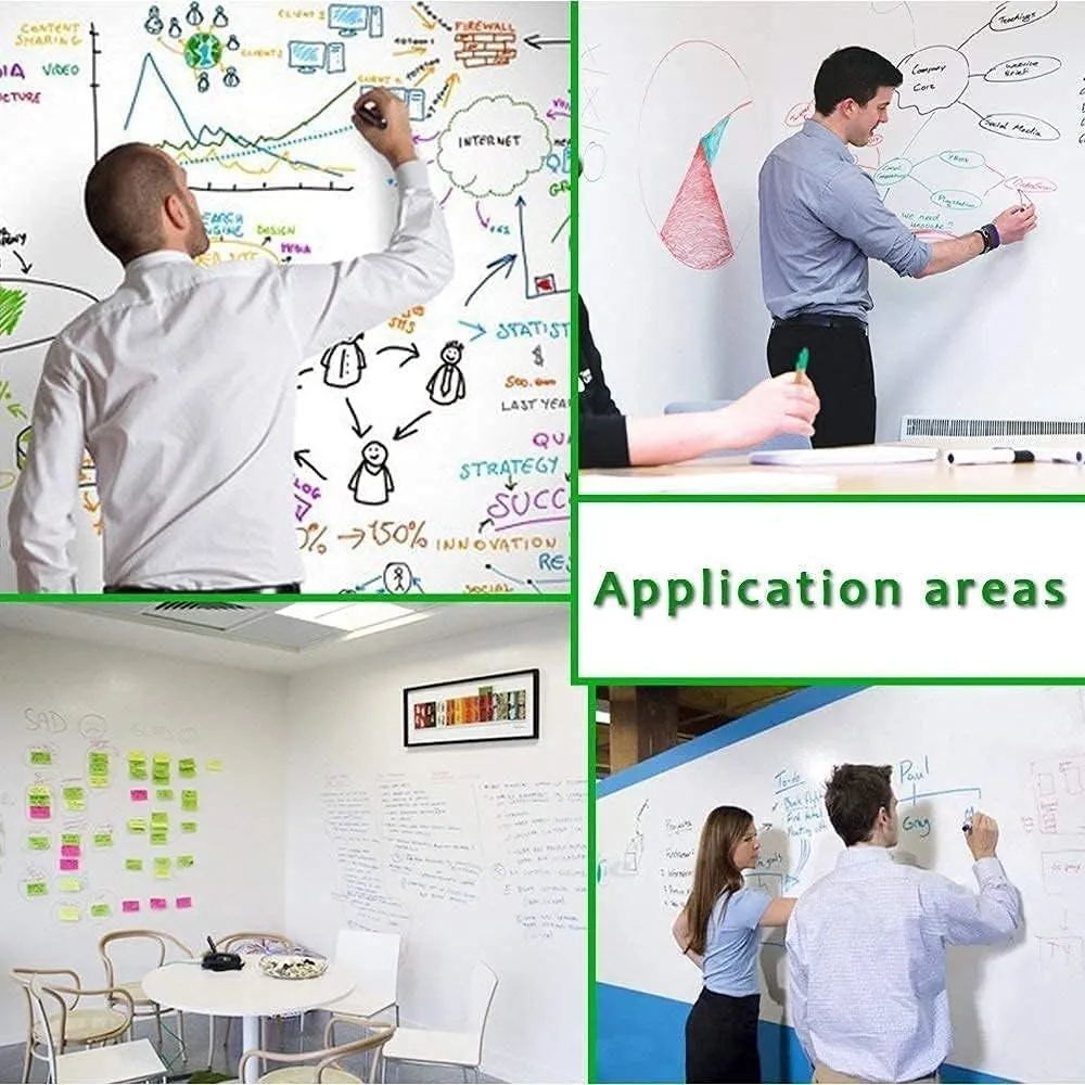 Self-Adhesive Whiteboard Wall Decal Sticker | Strong & Durable Dry Erase Wall Paper | Message Board Peel Stick White Board with 2 Marker for Kids Drawing