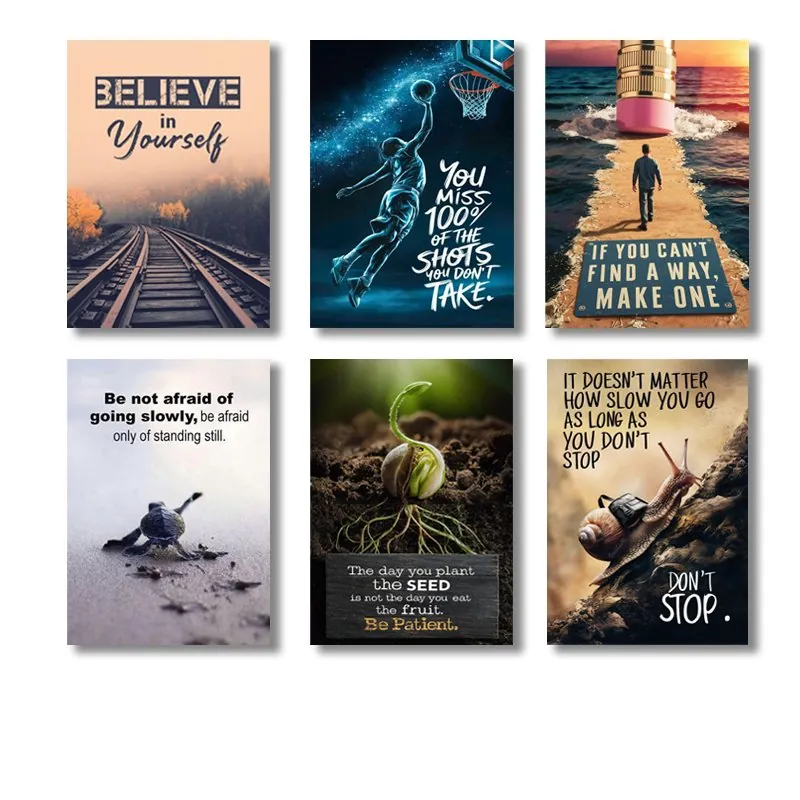 Pack Of 6 Motivational Quotes Sticky Wooden Canvas Frames For Wall Decore / Motivation Sticky Phototiles For Office And Room Wall Decoration MA-50