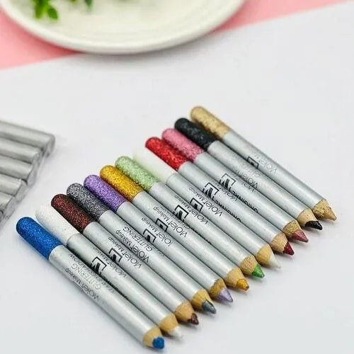 Pack of 12 Flormar Glitter multipurpose pencils Glitter Eyeliner Pencils - Metallic Colors Eyeliners Eyeshadow Pencil Set, Natural Long Lasting (Random Color)
