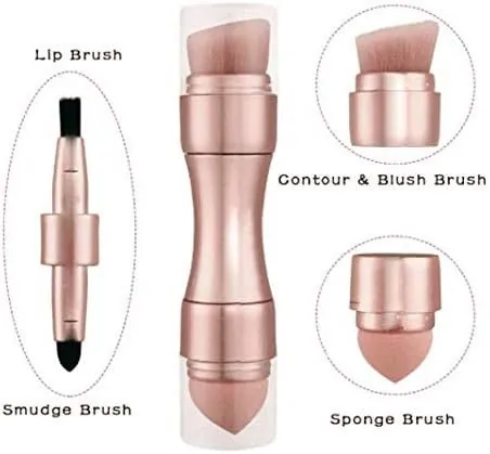 Max Factor x 4 in 1 makeup brush Set Portable Mini Travel Makeup Brushes Makeup Brush Mini 4 in 1 Kit for Travel Cosmetic Applicator Foundation Sponges Brushes Concealer Professional Make Up Tools (random color)