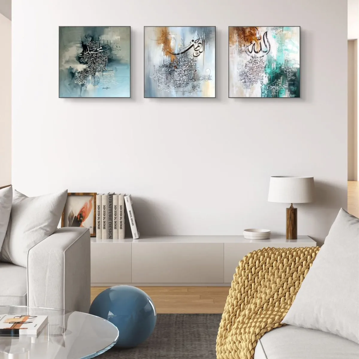 3PCS Islamic Calligraphy Wall Frame Set: Arabic Calligraphy Art for Bedroom and Drawing Room Decor, Perfect Home Decoration Wall Frames