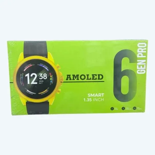 GEN PRO 6 AMOLED Smartwatch – Display with Dual Straps (Silicone + Golden Metal Strap)