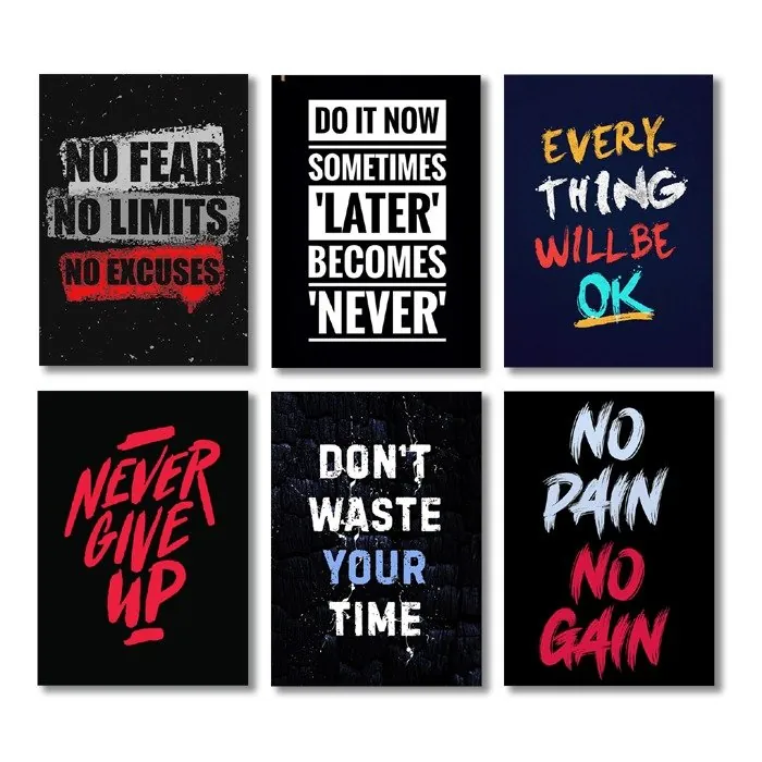 set of 6 Motivational sticky canvas frames for wall decore / sticky phototiles
