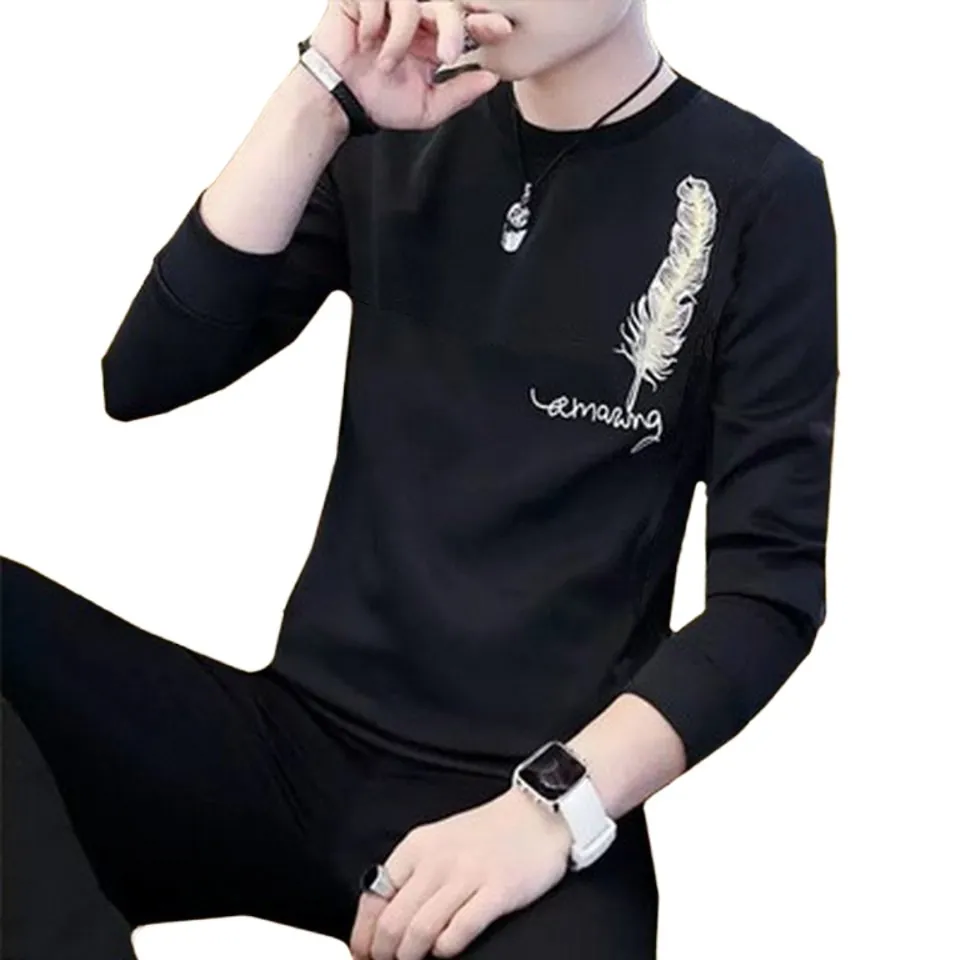 New Collection: Men's Stylish Print Full Sleeves T-Shirt - Premium Quality & Fashionable Design for a Smart Look | Black Leaf Print T-Shirt