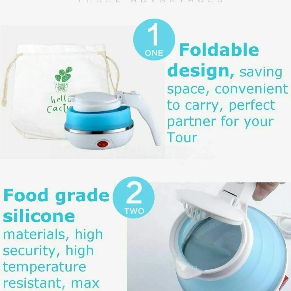 Fast Water Boiling 600 ml Portable Kettle Travel Kettle Foods Boils Quickly Silicone Small Collapsible Foldable Electric Sports Bottle ( Random Color )