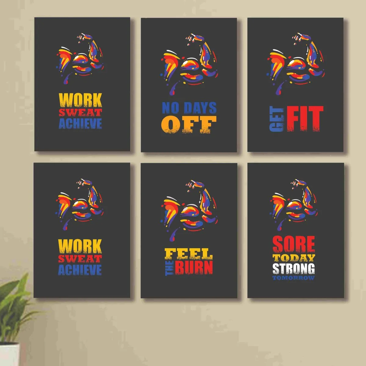 Set of 6 Gym Wall Art Wooden Phototile Frames for Wall Decor