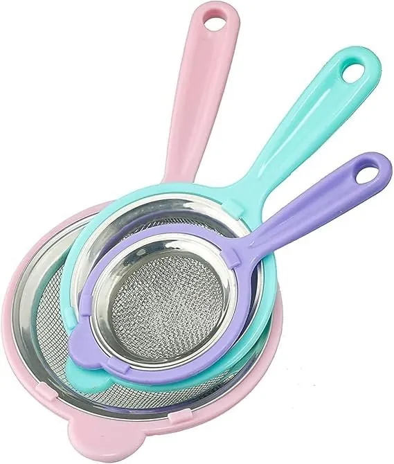 Colorful Stainless Steel Mesh Tea Strainer with Plastic Handle – Fine Sieve for Kitchen Use