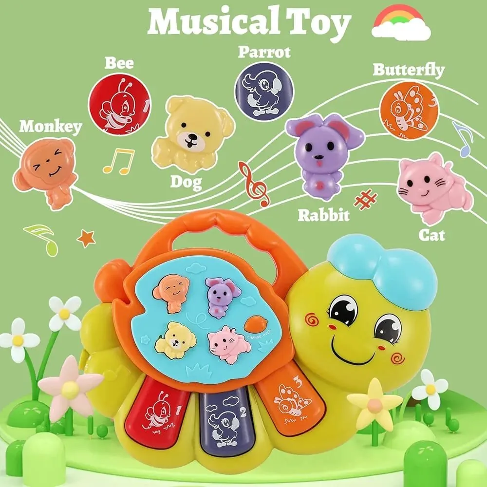 TOEY PLAY Baby Toy with Caterpillar for 12+ Months, Musical Piano Keyboard with Songs, Lights and Animal Sounds, Interactive Toys for Early Learning, Gifts for Little Kids, Boys, Girls 1 Year