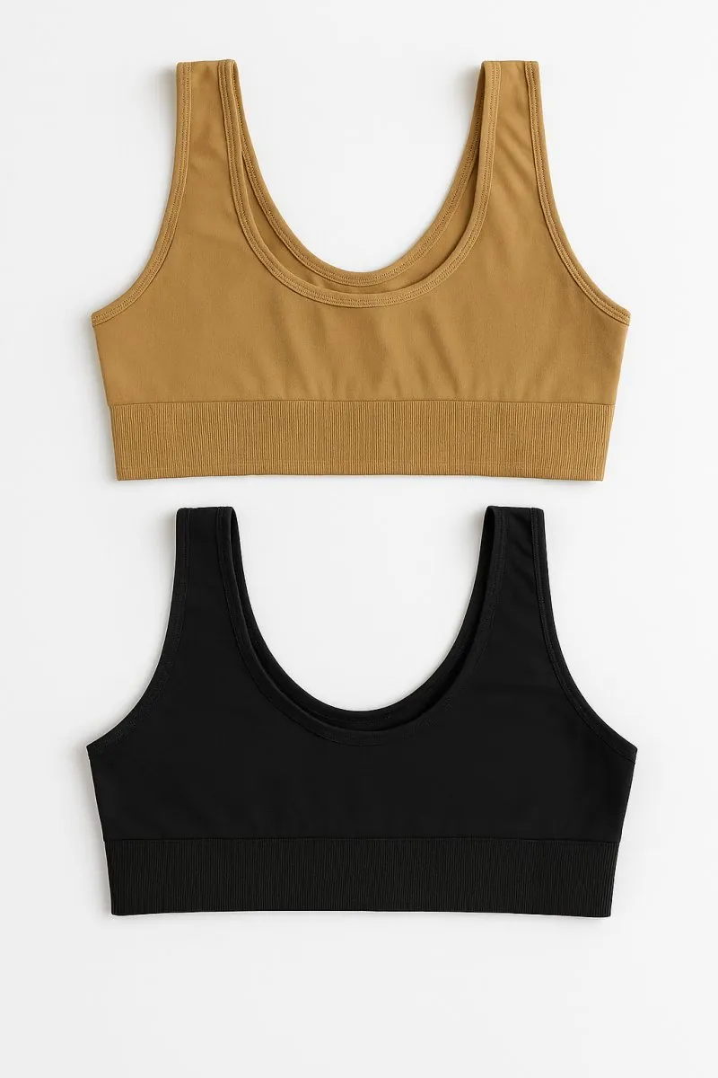 Women's Lycra Sports Bra Set – Black & Skin | Ideal for Gym, Yoga & Daily Comfort (Pack of 2)