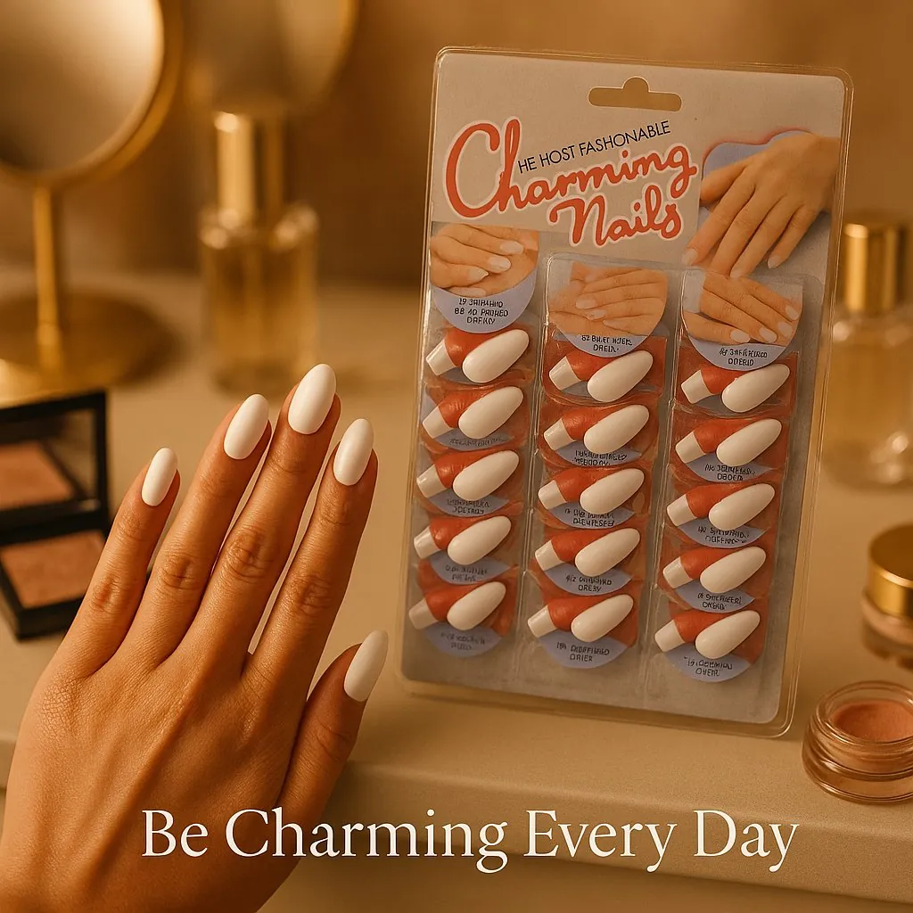 Pack of 24 Charming Artificial Nails with Glue – 240 Nails & 24 Glues Total, Beautiful Nail Extensions for Girls & Women (Random color)
