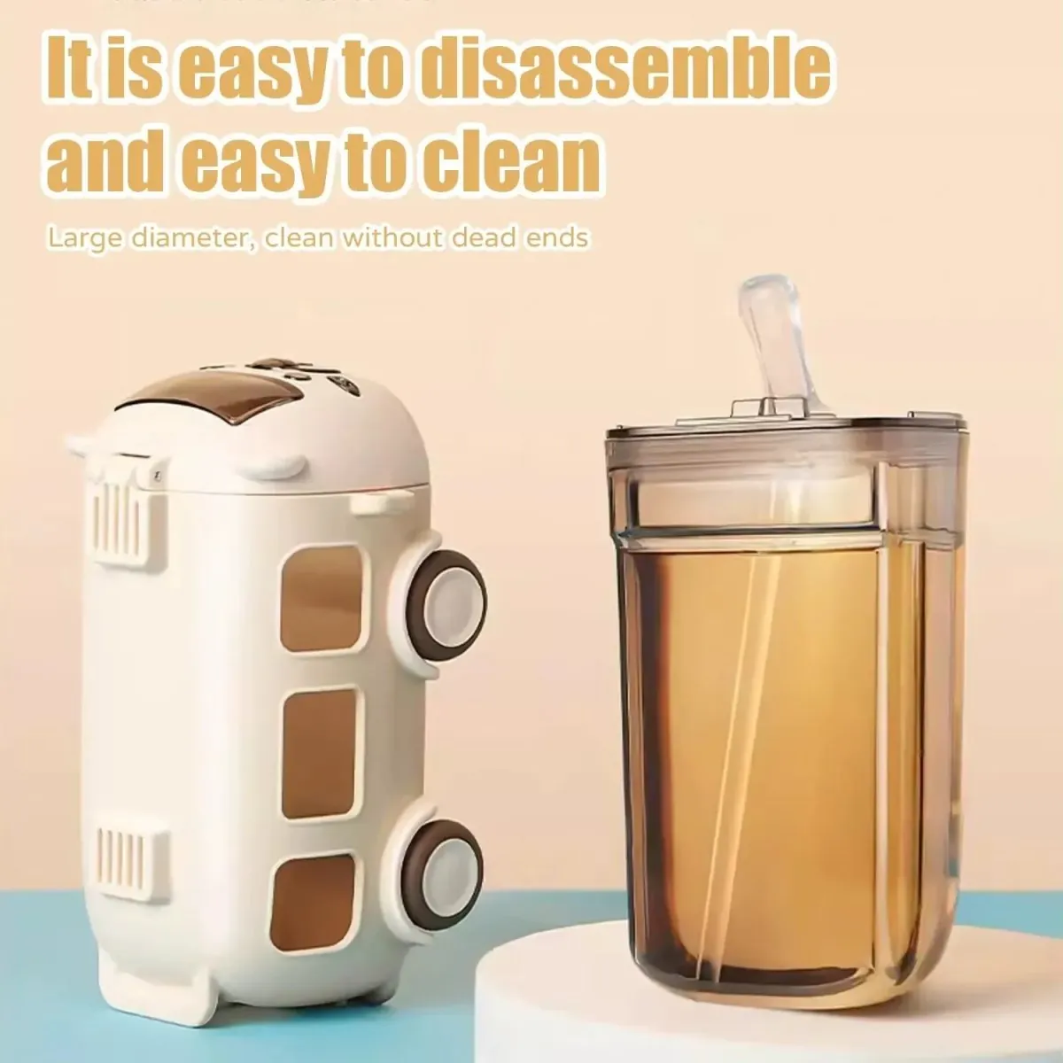 School Bus Design Kids Water Bottle With Strap– 600ml ABS Plastic Leak-Proof Bottle Small Square Drinking Cup – Fun & Durable Water Bottle for Children (Random Color)