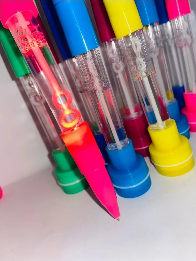 4-in-1 Pen with Stamp, Bubbles, Light, and Writing Function – Fun Creative Multi-Use Pen for Kids, Arts, Crafts, and School Supplies – Premium Quality, Imported, Available in 6 Colors with Bubble Container and Red Light (Random Color)