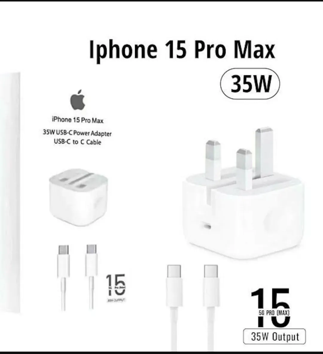 35W 2-Pin Fast Charger with Type-C to iPhone Cable – 1M Length
