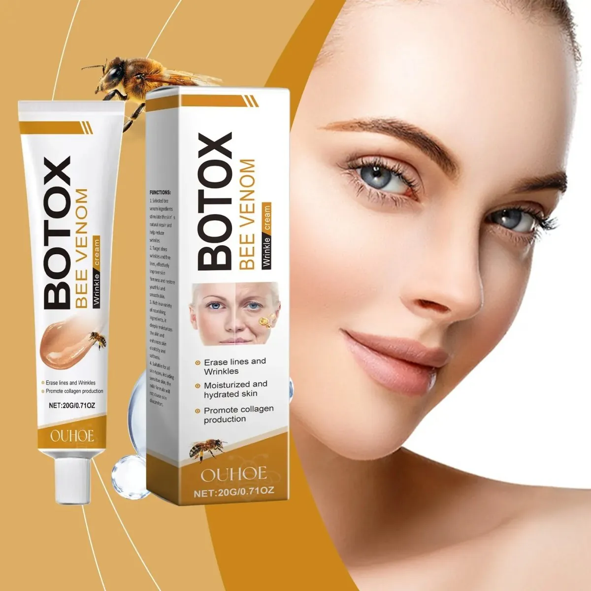 Whitening & Moisturizing Bee Venom Facial Care Cream – Brightening, Anti-Aging, Hydrating Face Moisturizer for Radiant, Smooth & Youthful Skin (20g)