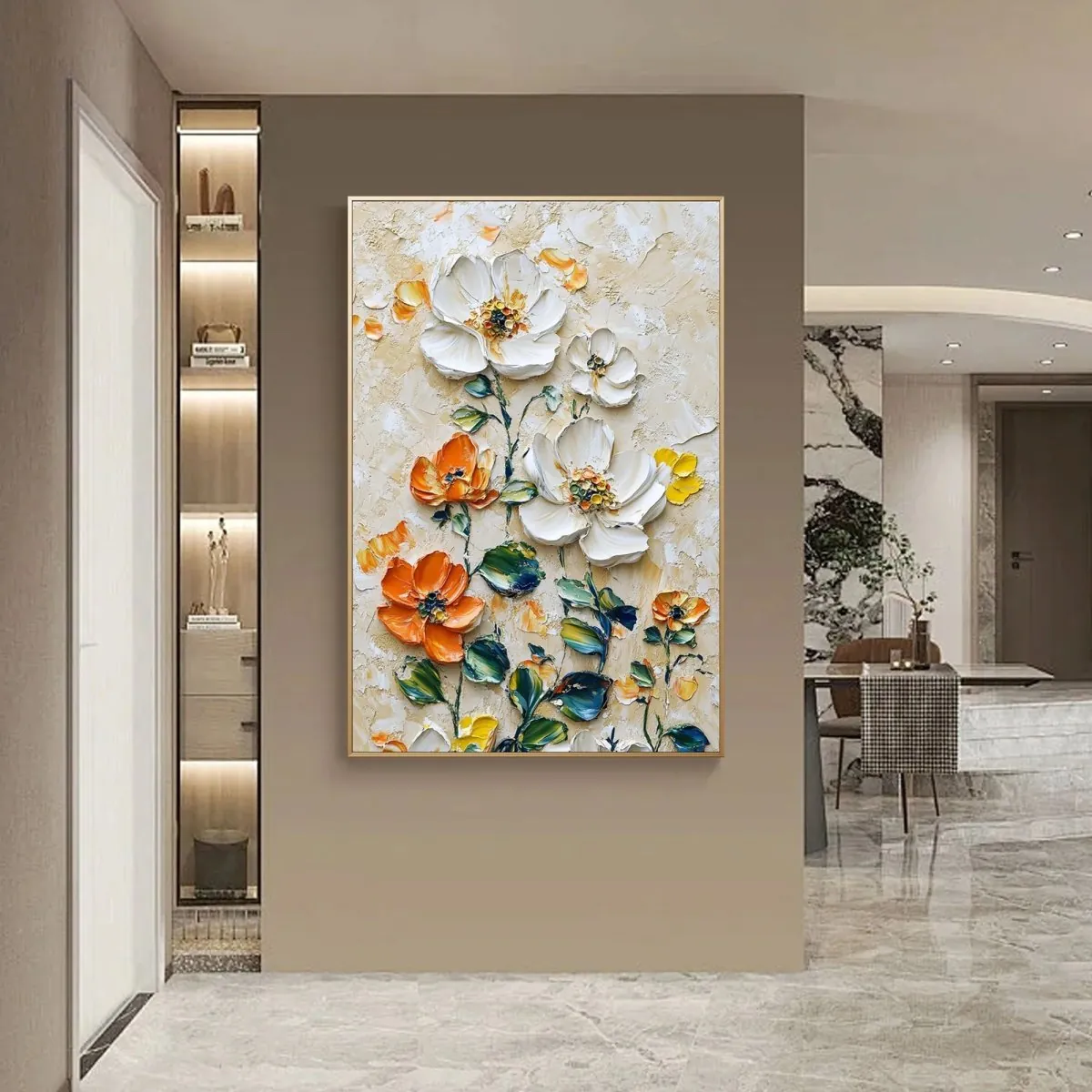 Vertical Floral Canvas Painting – Wild Garden Wall Art for Home & Office Décor