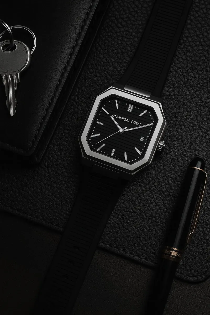 Universal Point UP 1988 – Square Dial Leather Strap Watch | Stainless Steel Case | Water Resistant 3 ATM (With Box)