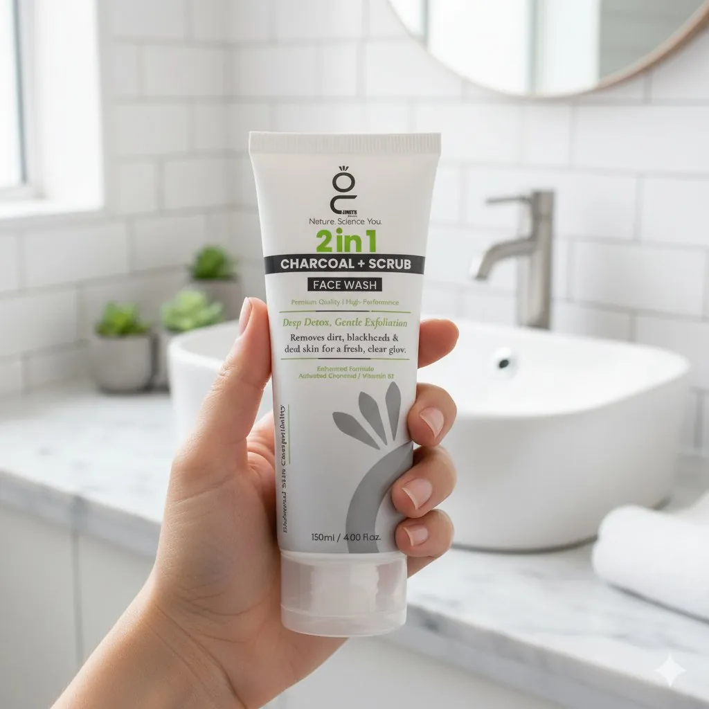 2 In 1 Charcoal + Scrub Face Wash 120ml | Deep Detox And Gentle Exfoliation | Removes Dirt, Blackheads, And Dead Skin For A Fresh, Clear, And Glowing Face