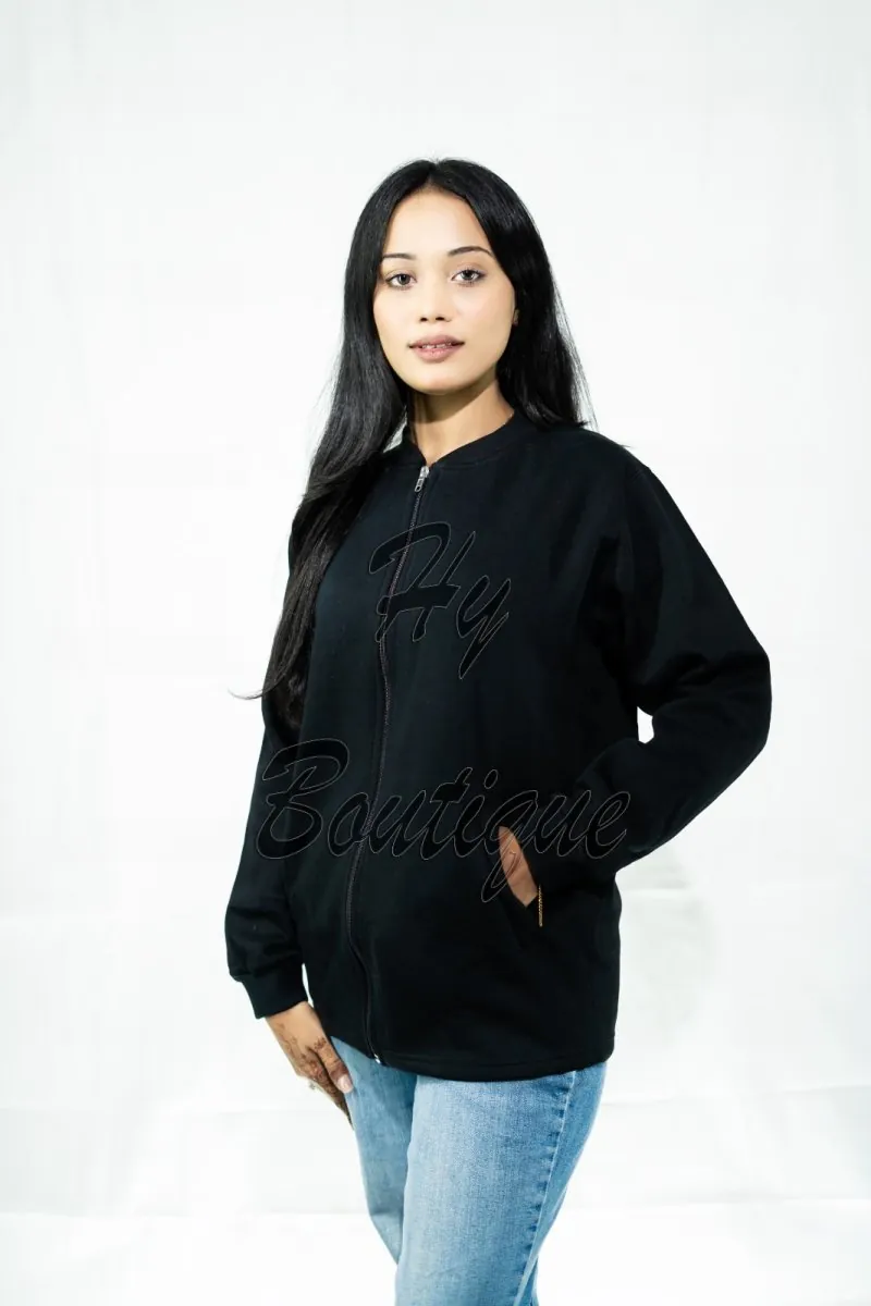 Best Quality Winter Wear Plain Fleece Black Jacket for Ladies & Girls | Soft, Warm & Stylish Winter Outfit