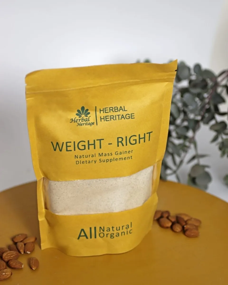 Herbal Heritage WEIGHT-RIGHT Natural Mass Gainer – Organic Dietary Supplement for Healthy Weight Gain (100g)