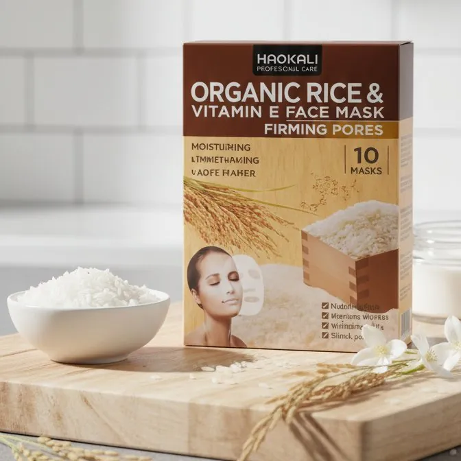 HAOKALI Professional Care Organic Rice & Vitamin E Face Mask - Firming Pores, Nourishing, Moisturizing & Whitening Skin(pack of 10)