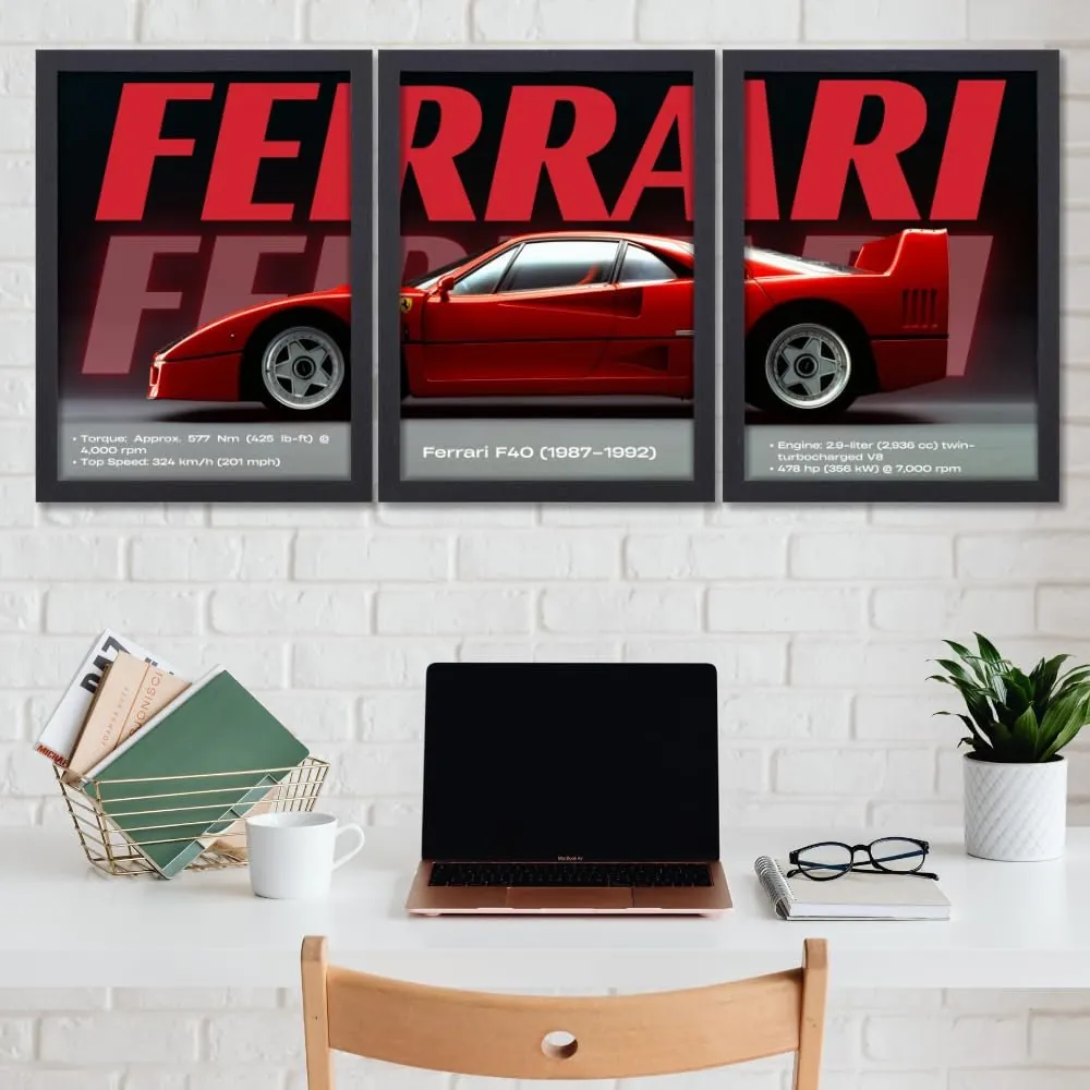 3 Pc Ferrari Wall Décor Photo Tiles | Elegant Design | Self-Adhesive Double Tape | Size 8x11 | Premium Finish