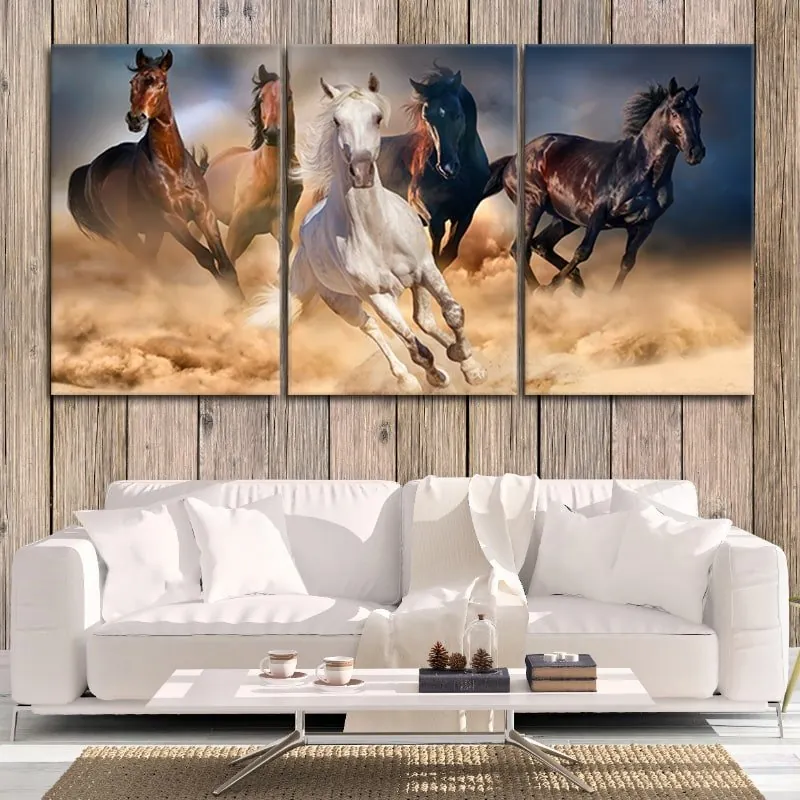 3 Pc Horse Wall Décor Photo Tiles | Elegant Design | Self-Adhesive Double Tape | Size 8x11 | Premium Finish