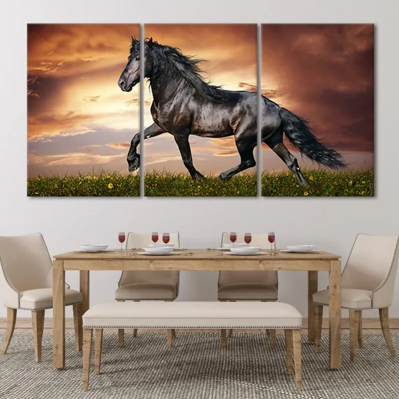 3 Pc Black Horse Wall Décor Photo Tiles | Elegant Design | Self-Adhesive Double Tape | Size 8x11 | Premium Finish