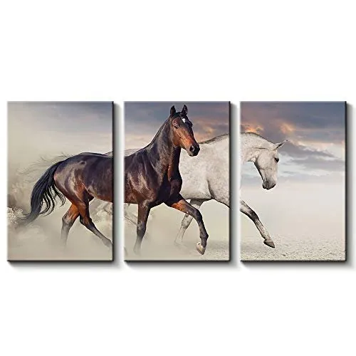 3 Pc Black & White Horse Wall Décor Photo Tiles | Elegant Design | Self-Adhesive Double Tape | Size 8x11