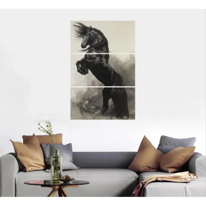 3 Pc Black Horse Wall Décor Photo Tiles | Elegant Design | Self-Adhesive Double Tape | Size 8x11 | Premium Finish
