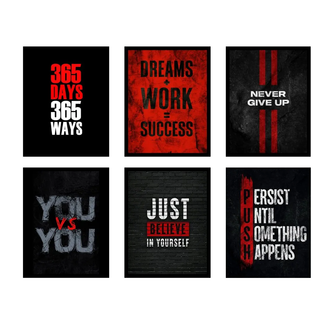Set of 6 Motivational Wall Art Frames – 8x11" MDF with Sticky Backing
