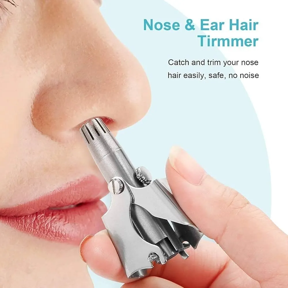 Manual Stainless Steel Nose & Ear Hair Trimmer - Painless, Battery-Free Precision Personal Grooming Tool with Cleaning Brush (Without Box)