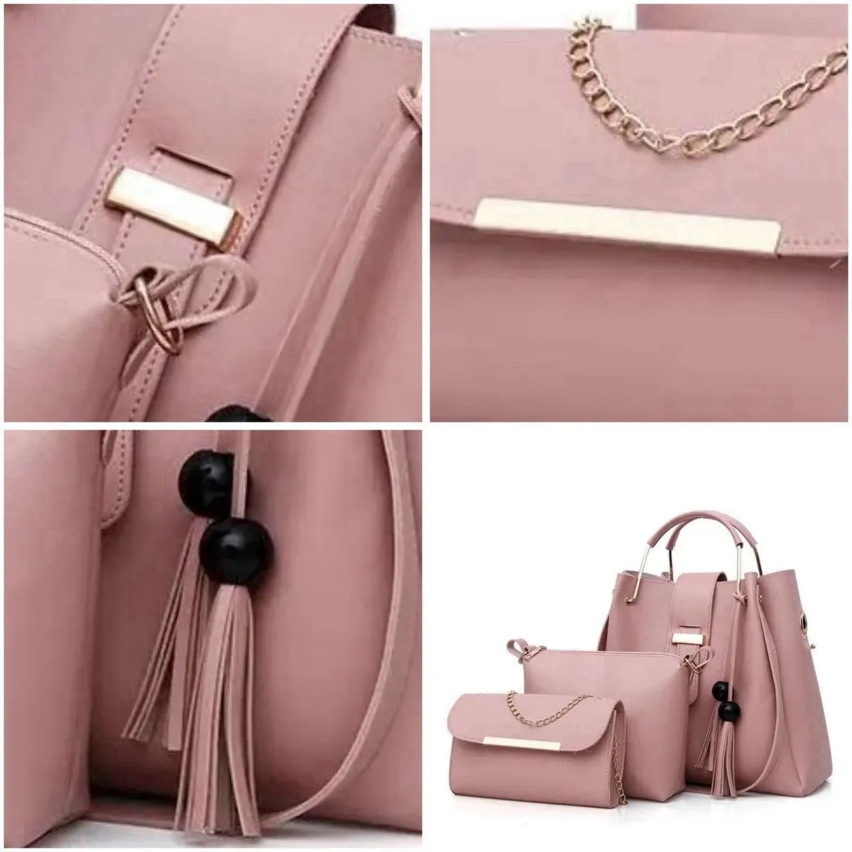 Elegant 3-Piece Women’s Handbag Set – Black Shoulder Bag, Crossbody & Clutch Purse