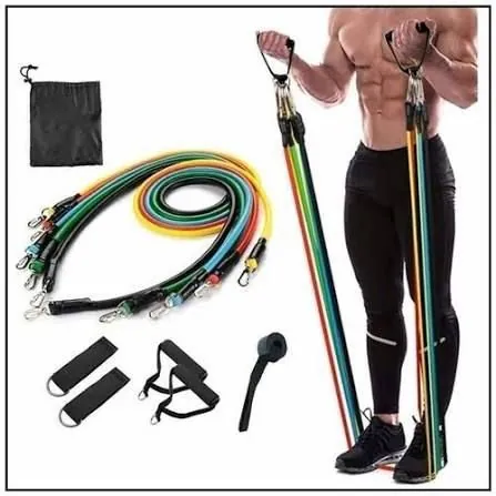 Resistance Bands Set | 11pcs Latex Pull Rope | With Door Anchor, Handles & Ankle Straps | Home & Gym Workout