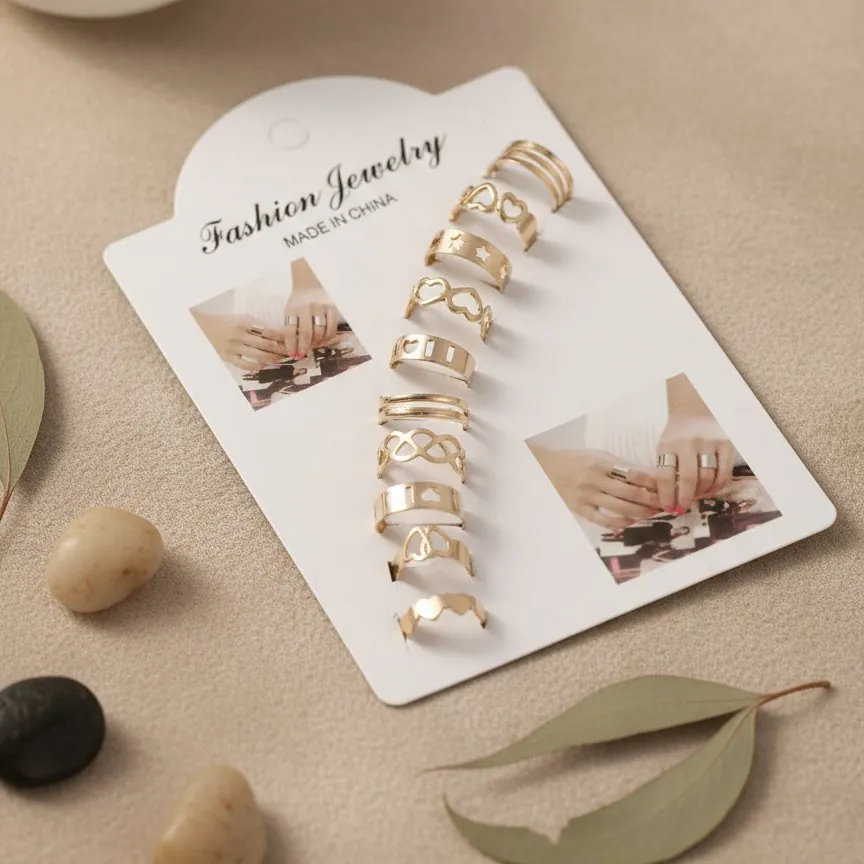 10 Pcs Adjustable Alloy Rings Set for Women & Girls – Stackable Fashion Jewelry Collection