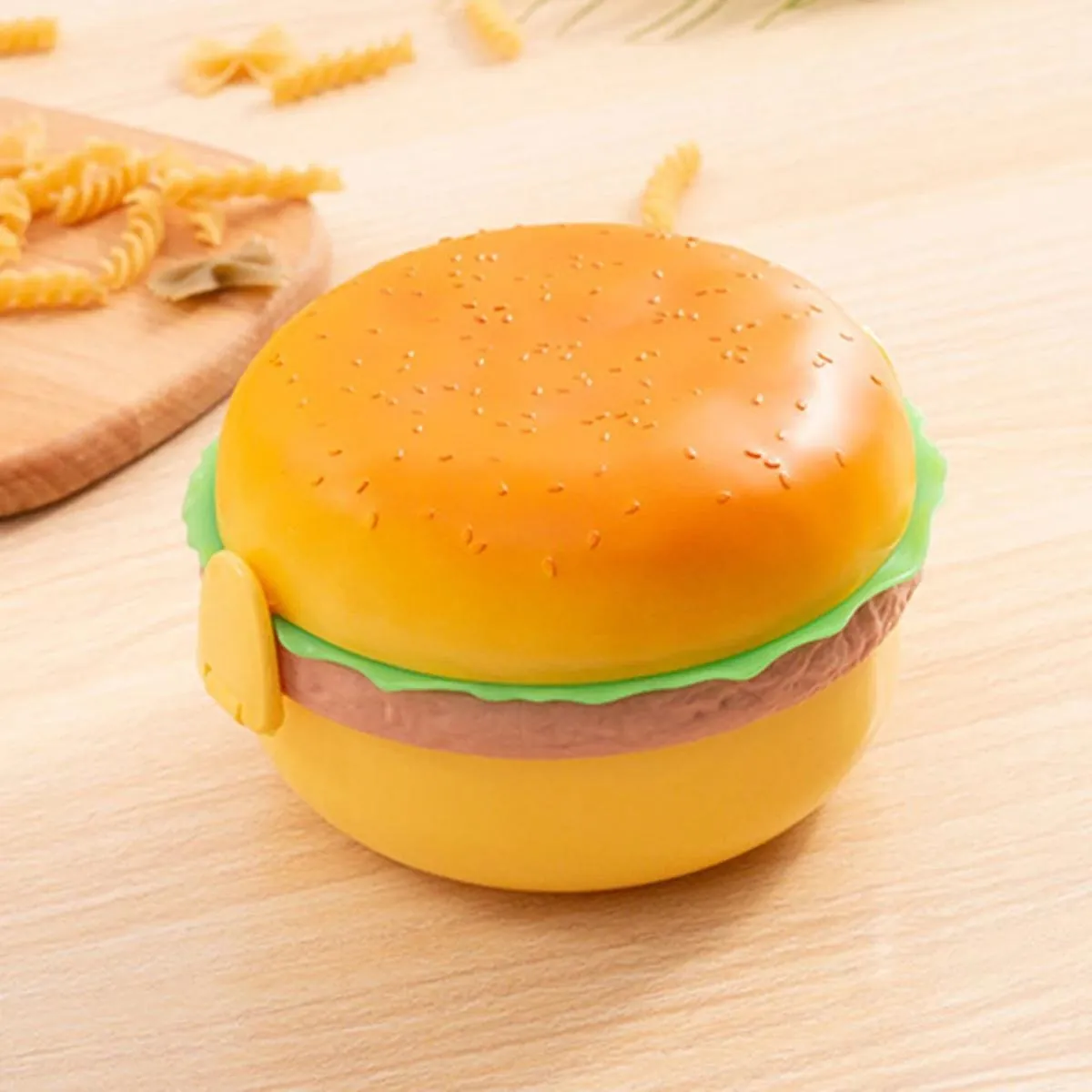 Lunch Box For Kids Burger Hamburger Shaped Multi Layer 6x3.5 Inches Multicolor Portable Food Container