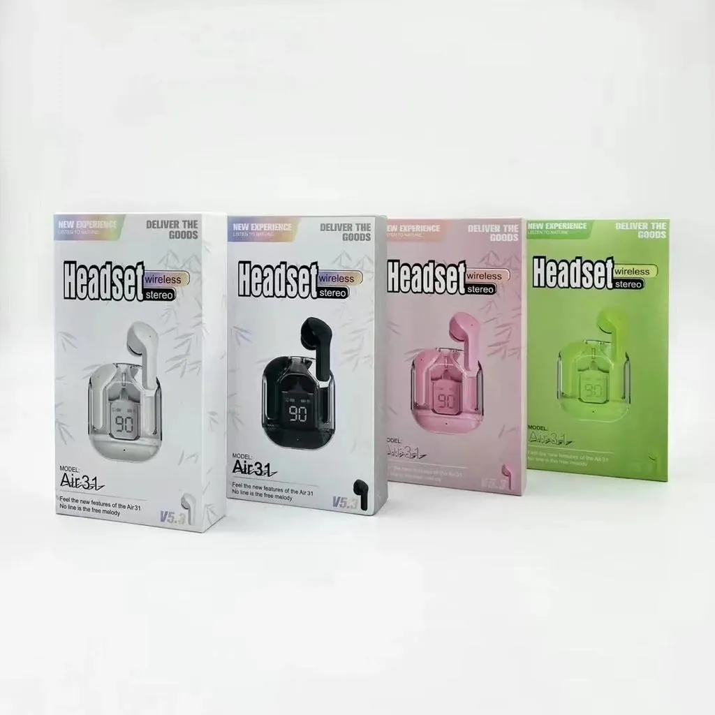 Air 31 Wireless Earbuds with Transparent Crystal Case, Bluetooth 5.3, Type-C Charging (Random Color)