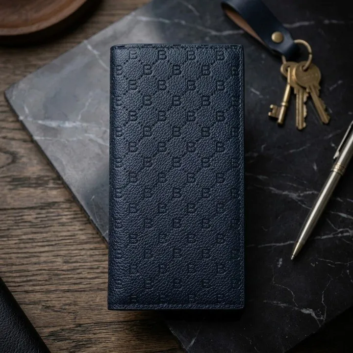 Premium Embossed Monogram Leather Long Wallet – Luxury Bi-Fold Business Clutch & Card Organizer for Men