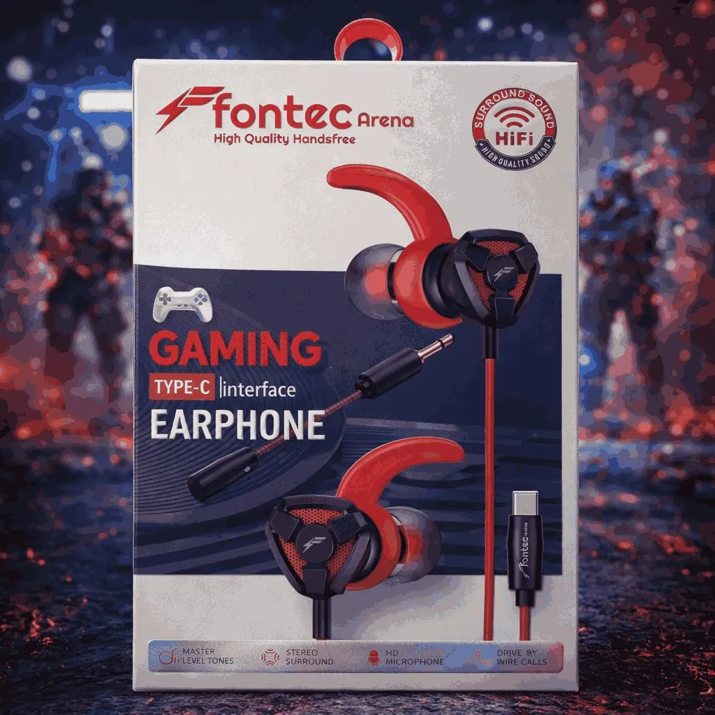 Fontec Arena Type-C Gaming Earphones with Detachable Mic – HiFi Stereo Surround Wired Handsfree for Type-C Devices (Random Color)